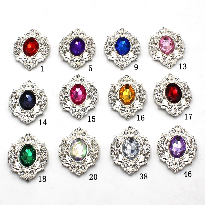 Brand New 10 Pieces 24*31mm Oval Alloy Shiny Rhinestones Multicolor Acrylic Invitation Card Wedding Ornament Accessories