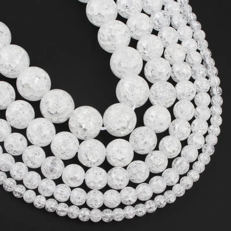 4/6/8/10/12mm Natural White Cracked Crystal Stone beads Round For Diy Bracelet Accessories Jewellery Making 15.5inch/strand