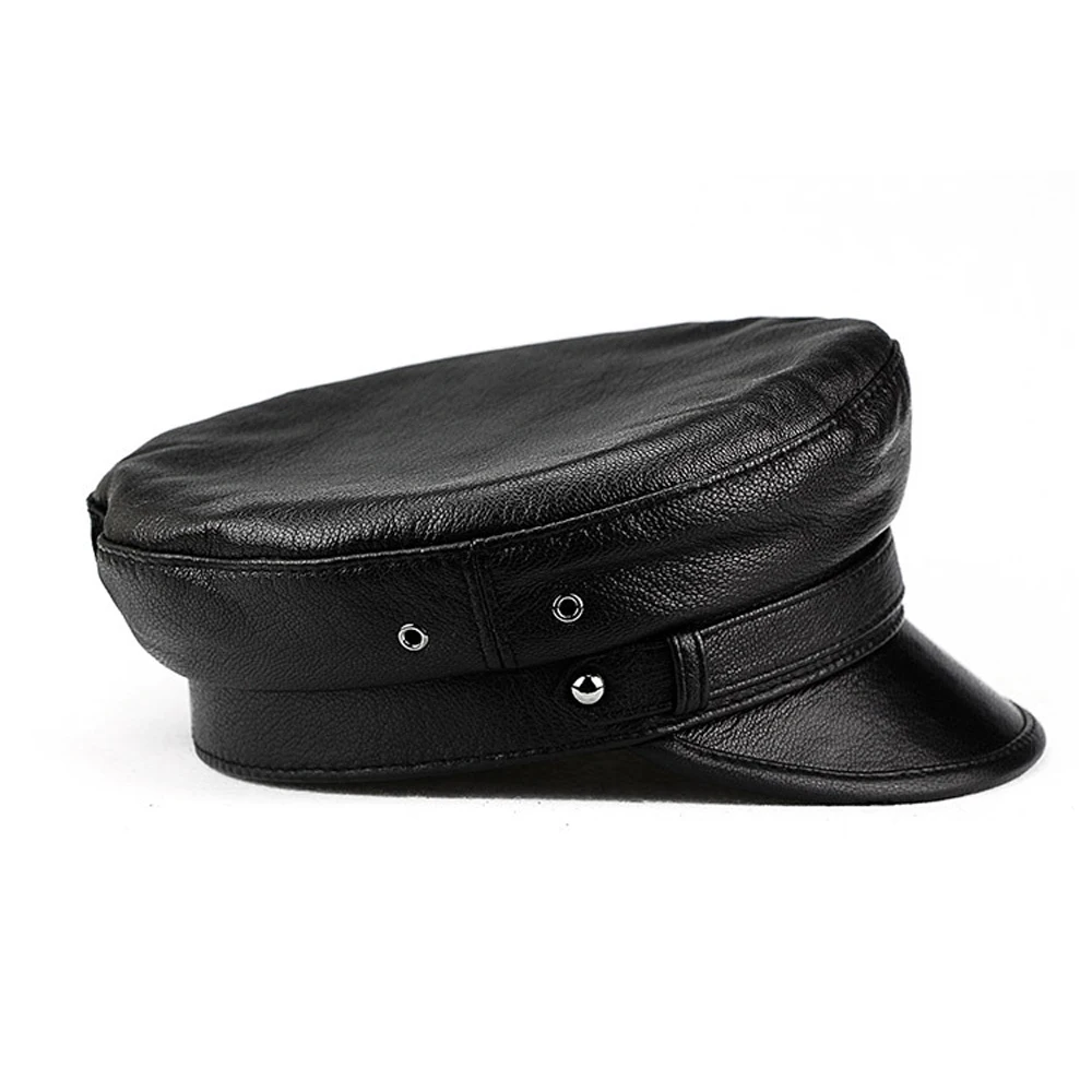 Luxury Brand Hat Women Men Military Caps Black Real Leather Students Hats Flat Female Autumn Winter Captain Caps