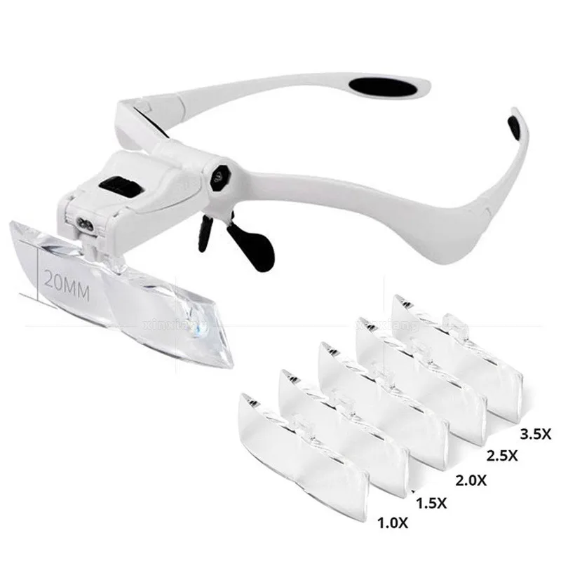 Lupa LED z pałąkiem na głowę 1,0X, 1,5X, 2,0X, 2,5X, 3,5X Szkło powiększające z oświetleniem LED Przenośna podświetlana lupa Lupa jubilerska
