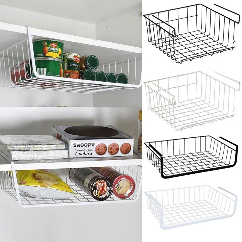 

1PC Home Storage Basket Kitchen Multifunctional Rack Under Cabinet Shelf Wire Organizer basket