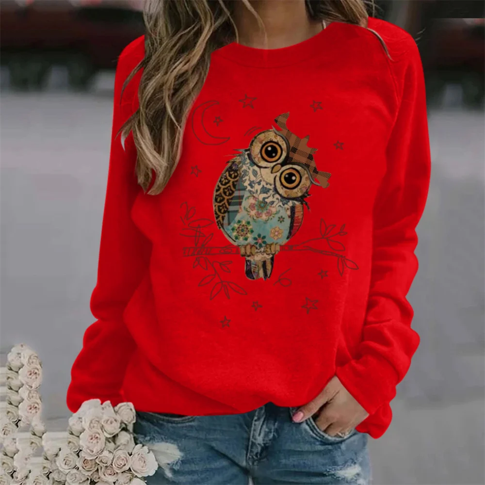 Women\'s T-Shirt Cute Owl 3D Printing Long Sleeve Fashion Casual Pullover Autumn Winter Daily Harajuku Oversized Tops Clothing