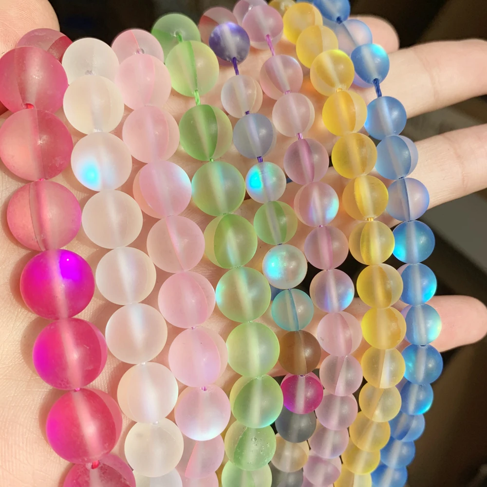 A+ Matte White AB Frosted Austrian Crystal Round Beads For Jewelry Making 6 8 10 12mm Glitter MoonStone Beads Diy Bracelet