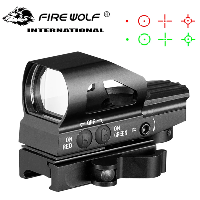 4 Reticles Adjustable Reflex Red Green Dot Open Sight Hunting Optics 1x33mm Holographic Rifle Scope Quick QD Weaver 20mm