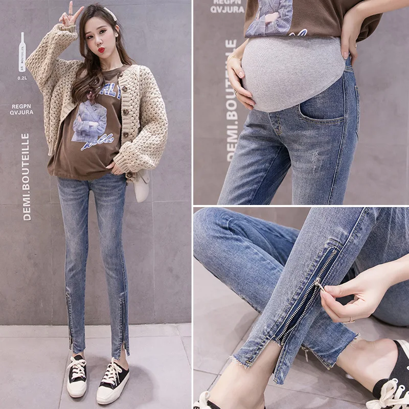 

Pregnant women's pants Spring and autumn clothes elastic force jeans Nine pants Pregnant woman jeans