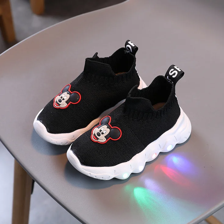 Disney fashion Children\'s Shoes Girls Boys Kids Sneaker Cartoon LED light luminous boot Child Flats Enfant tenis baby trainer c