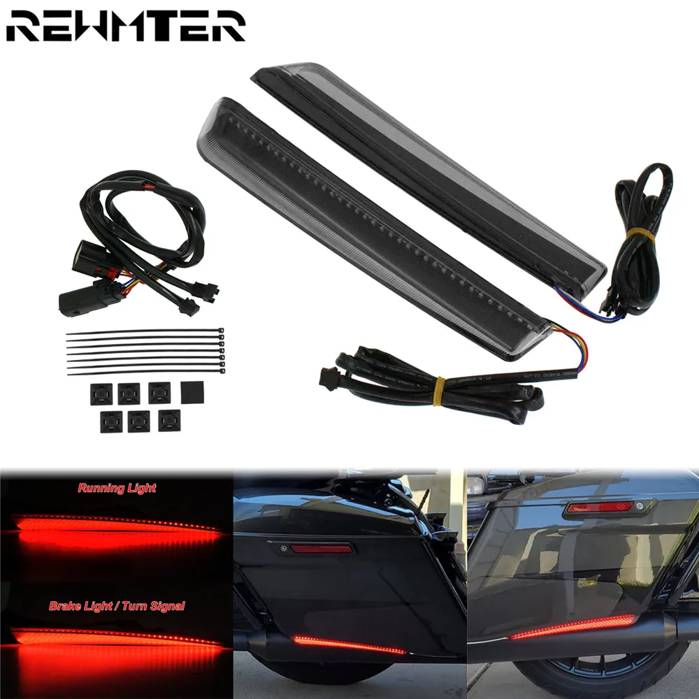 Motorcycle Extended Bag LED Lights Smoke Saddlebag Brake Turn Signal Run Light For Harley Touring 2014-Up Road Street Glide