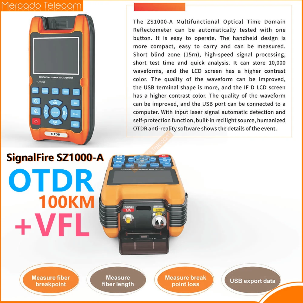 

SignalFire ZS1000-A OTDR 100KM + VFL 5KM Optical Time Domain Reflectometer 1mW 100km 32dB/30dB 1310mm / 1550mm Box packed