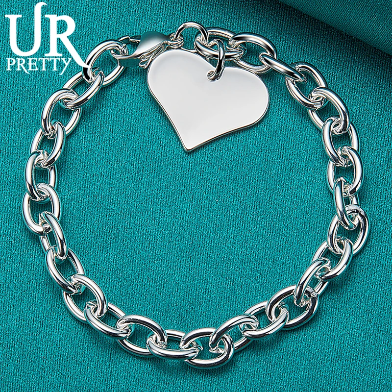 

URPRETTY 925 Sterling Silver Heart Love Chain Bracelet For Women Wedding Engagement Charm Party Jewelry Gifts