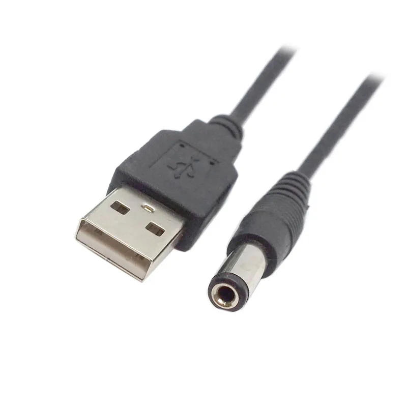 USB to 5.5 mm/2.1 mm 5 V olt DC Barrel Jack Power charge Cable 1m 3ft Elbow 90 Right Angle Design DC power plug USB CABLE