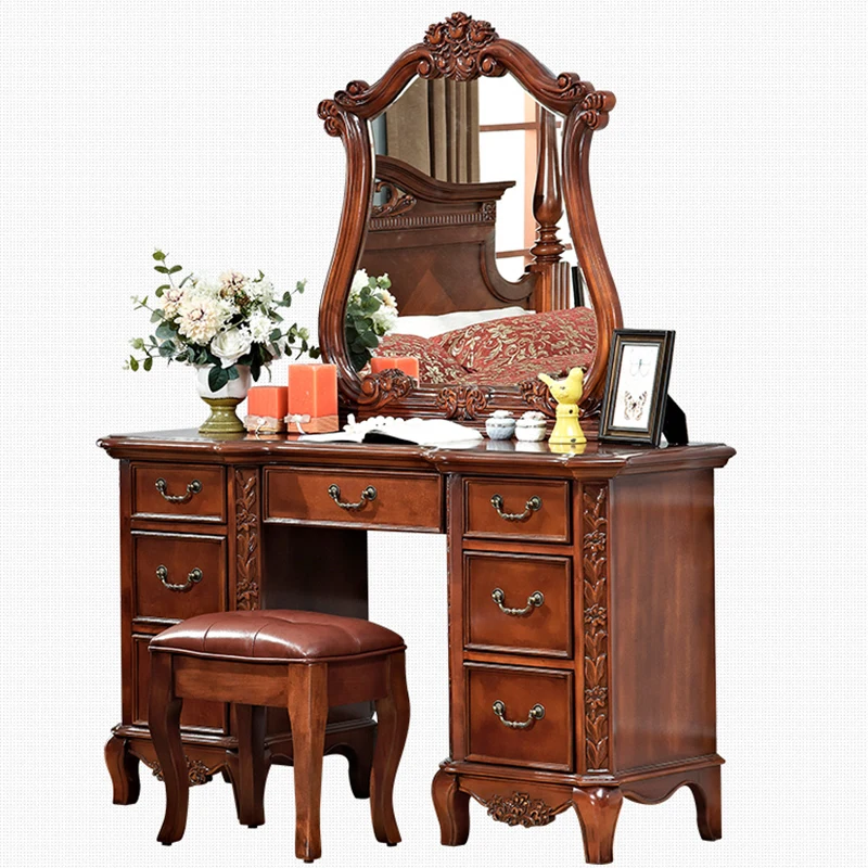 American Solid Wood Dressing Table with Mirror Dressing Table Combination European Princess Bedroom Dressing Table