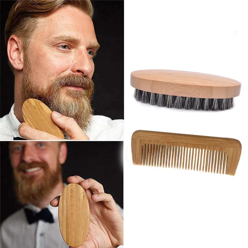 Beard Brush Boar Bristle for Men\'s Mustache Shaving Comb Face Massage Facial Hair Cleaning Brush Beech Comb Drop Shipping