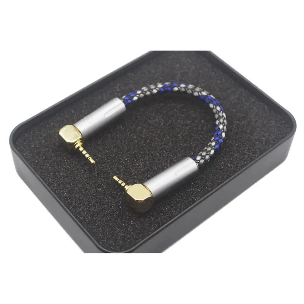 2.5mm TRRS Male to Male Right Angle to Right Angle 8 Core Silver Plated Headphone Cable Silver Plated Aux Cable in Box