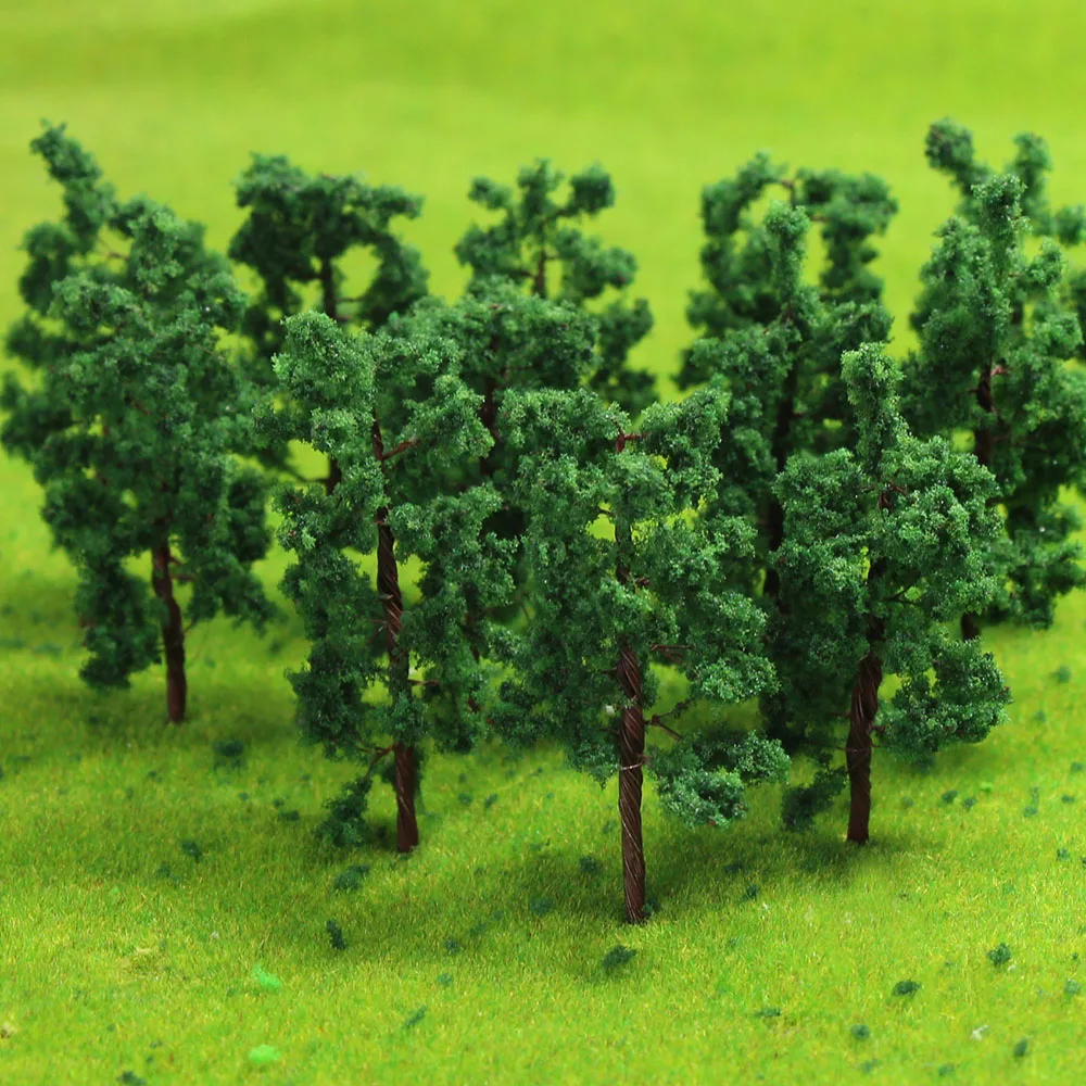 30pcs Model Train Layout N Scale 1:160 Green Model Trees 60mm Iron Wire Trunk D6524