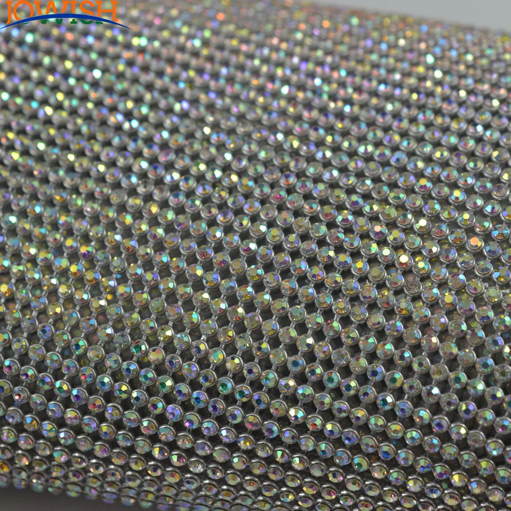 3mm Glass Crystal Rhinestones Beaded banding Sheet mesh Hot Fix Rhinestones wedding dress Applique Trim