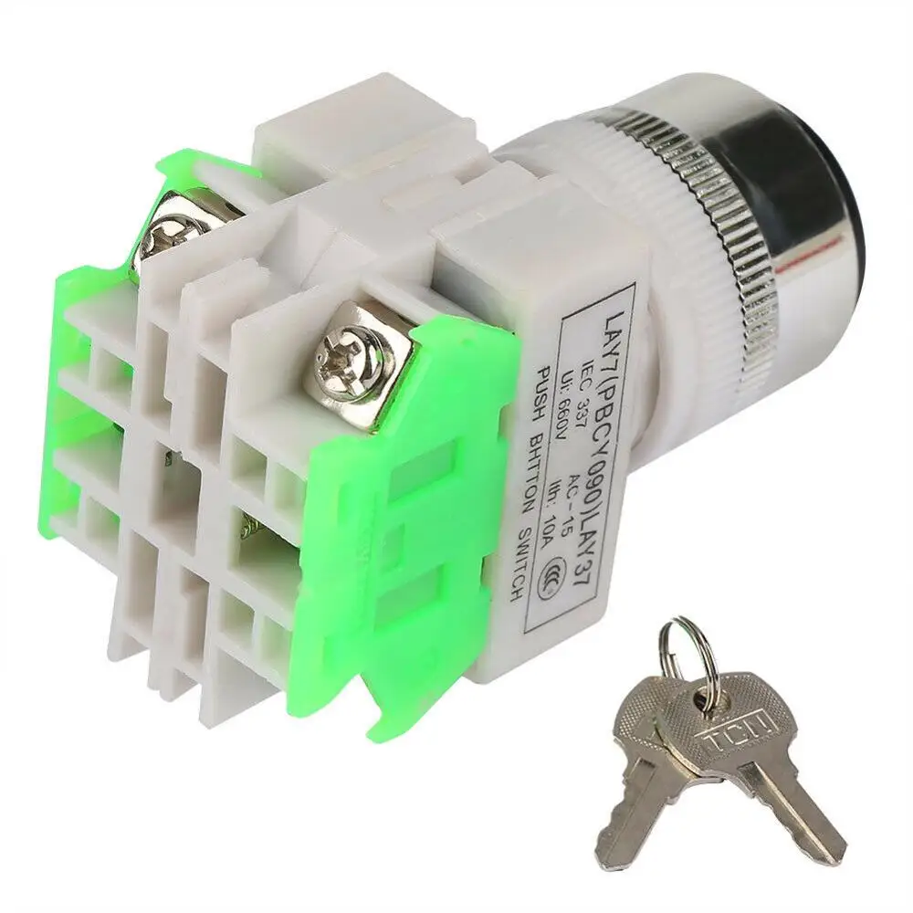 LAY37 AC 380V 10A DPST 2 Position 3 Position Rotary Selector Key Lock Switch 2no LAY7