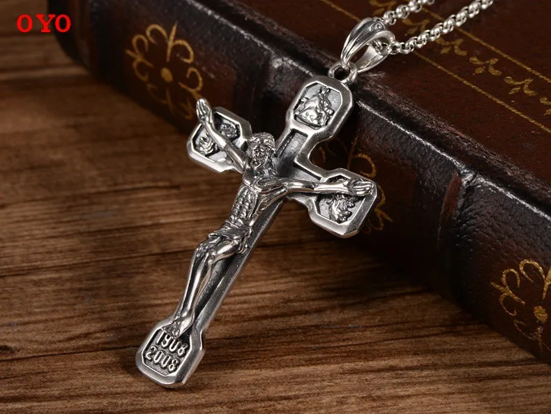 International standard s925 silver European and American retro personality domineering Jesus cross men's pendant