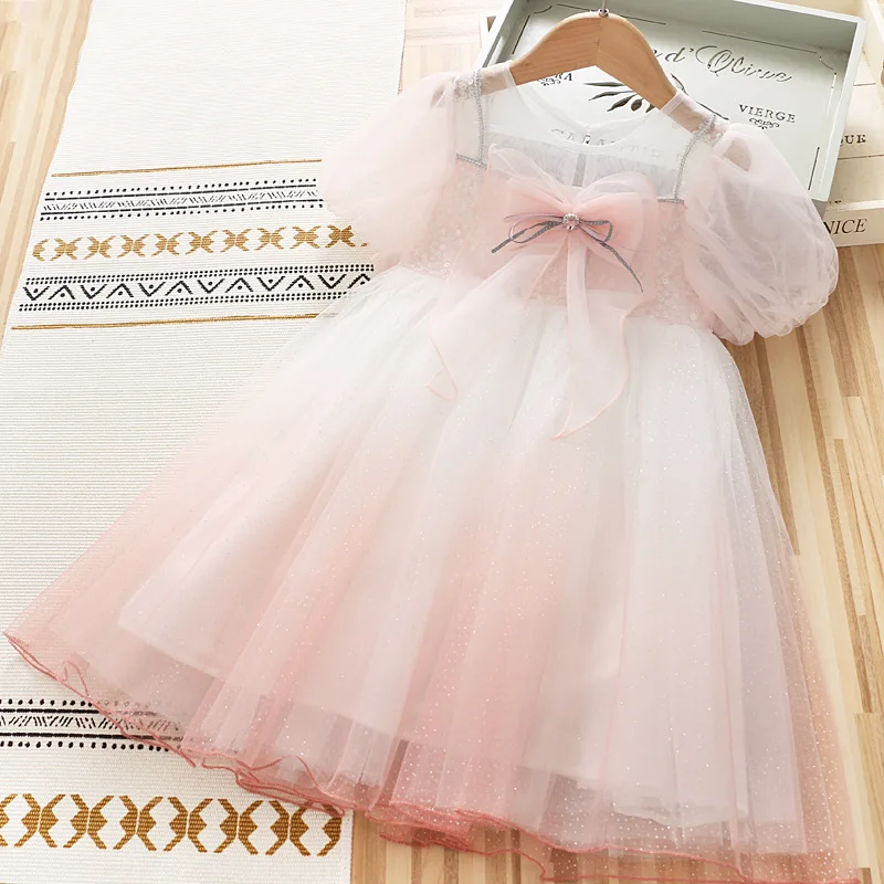 

3-10 Years High Quality Summer Girl Dress 2021 New Lace Chiffon Flower Draped Ruched Kid Children Clothing Girl Princess Dress