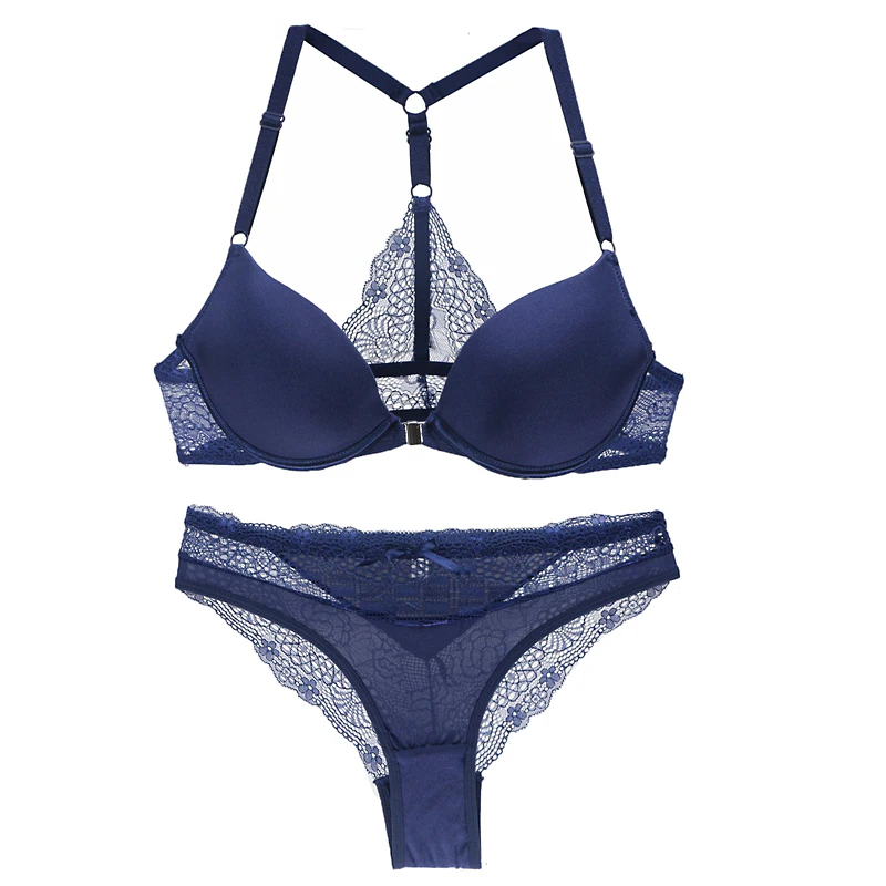 DaiNaFang New Sexy Bras Set Deep V Y-Line Straps Japan and South Korea Lace Womens Underwear ABC Cup Female Lingerie