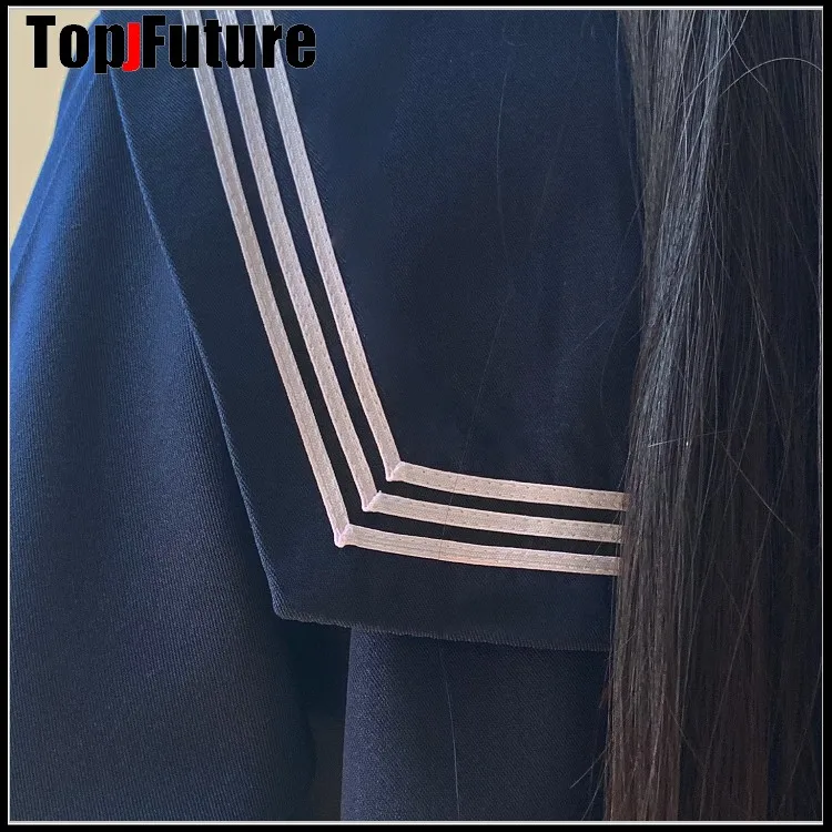 Donkerblauw Zwart Sailor Uniform Novelty School Meisje Uniformen Stage Performance Student Suits Korte Tops Met Lange Mouwen Geplooide Rok