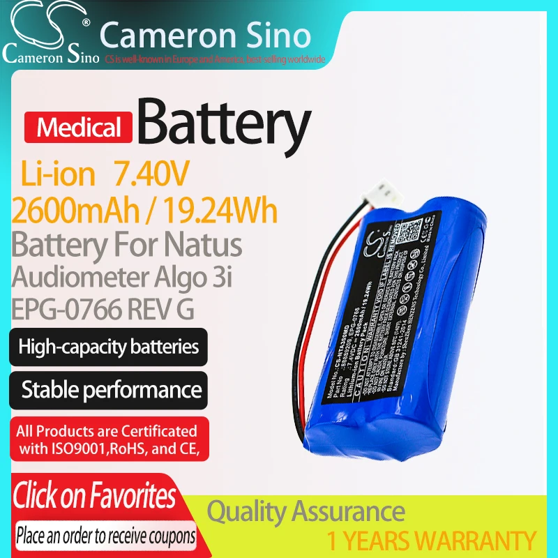 CameronSino Battery for Natus Audiometer Algo 3i fits Natus 88889209 EPG-0766 REV G Medical Replacement battery 2600mAh/19.24Wh