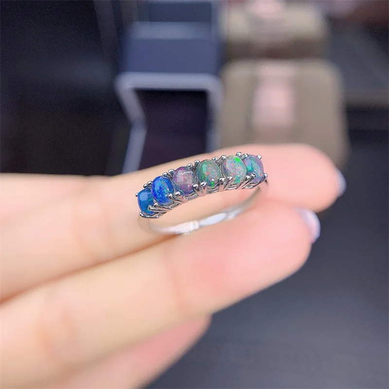 YULEM The New Natural Opal Ring 925 Silver Ladies Ring Is Luxurious and Fashionable 3*4mm 7pcs Black Opals