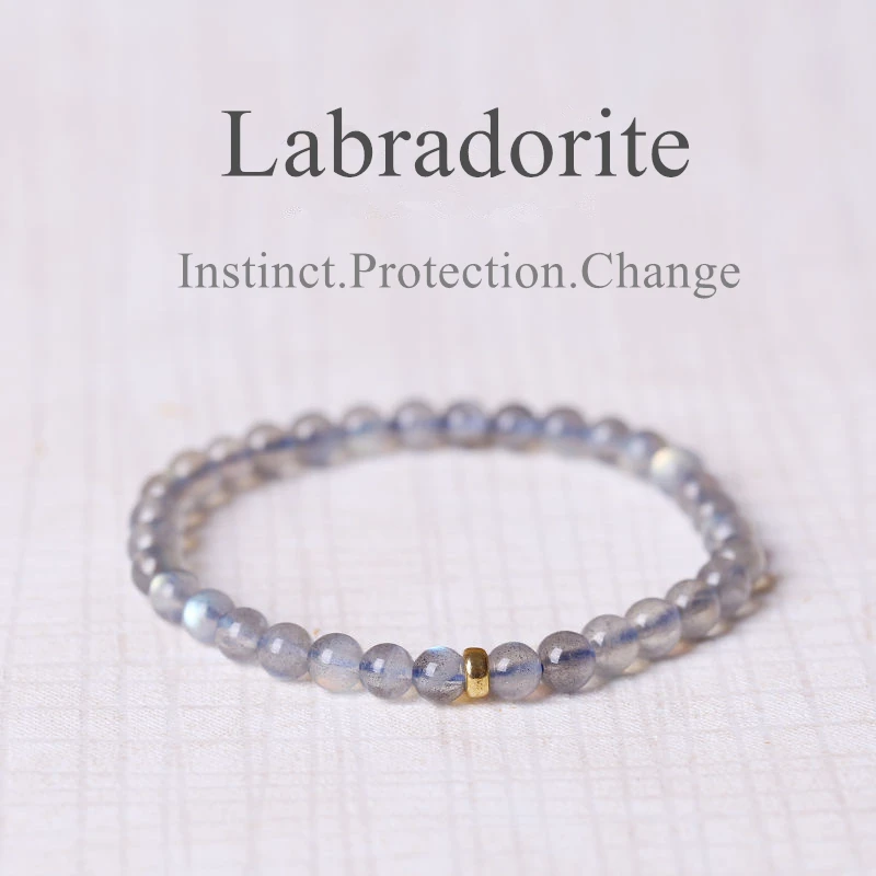 

Lii Ji 4mm High luster Labradorite 925 sterling silver Gold color 7''-8'' Women Men Fashion Bohemian Nice gift Dropping