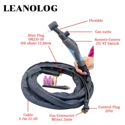 WP17-FV TIG Torch  Arc WP17 Argon 3.7m 12.1ft Air Cooled WP-17 Flexible Head Gas Valve TIG Welding Torch Set accessories