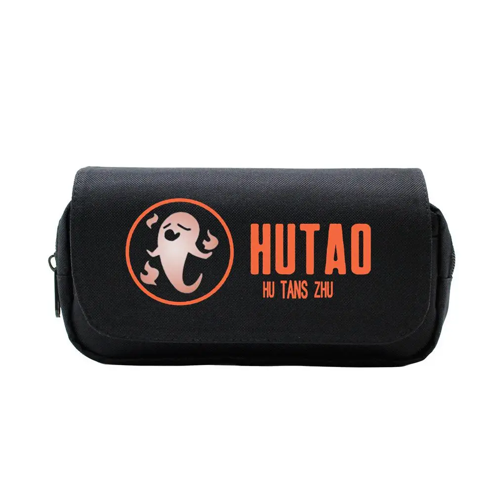 Hot Game Genshin Impact HUTAO Pencil Case Cartoon Black Makeup Cases Cosmetic Bag Student Stationery Multi-function flip Bags