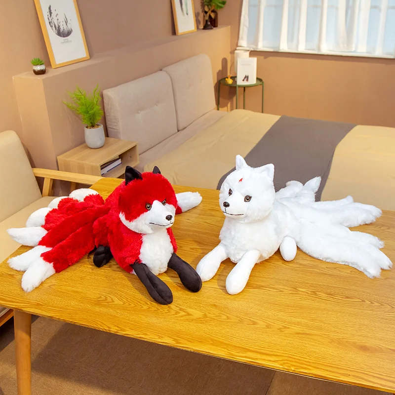 Cute Soft White Red Nine Tails Fox Plush Toys Stuffed Animal Nine-Tailed Fox Kyuubi Kitsune Dolls Creative Gifts Kids Christmas