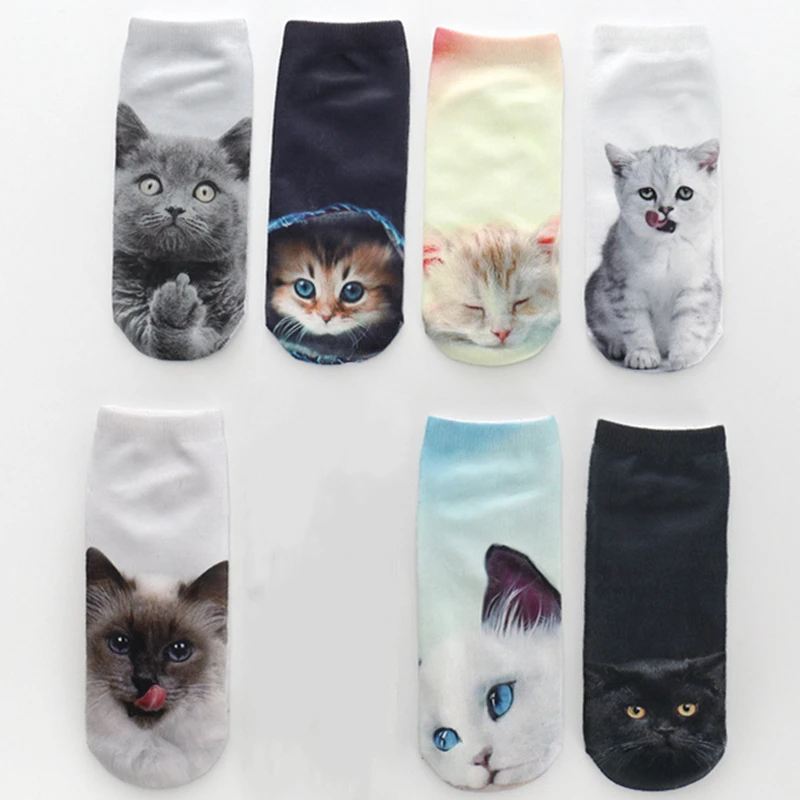 Calcetines tobilleros con estampado 3D de dibujos animados para niños y niñas, calcetín Unisex de gato, divertido, superventas