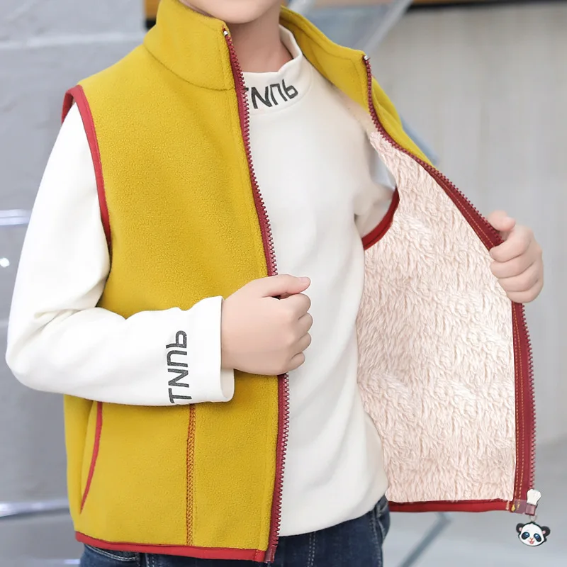 

Spring Autumn Fleece Vest for Girls Thick Thermal Sleeveless Coat Casual Boys Double Velvet Jackets Casaco Outerwear 110-170