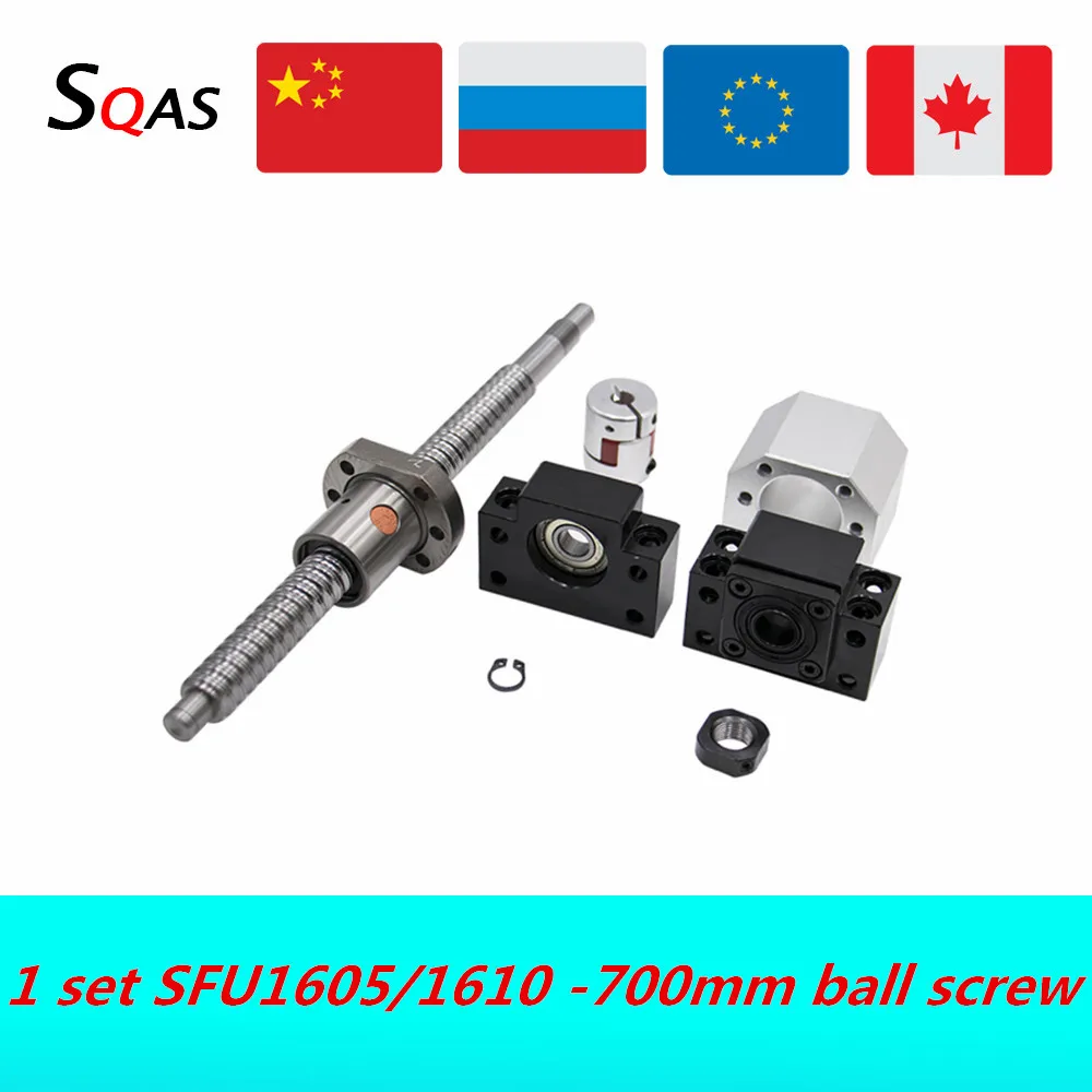 CNC PART ball screw kit SFU1605 SFU1610  700mm ball screw end machined with BK12 BF12 +single nut +nut holder+coupling for cnc