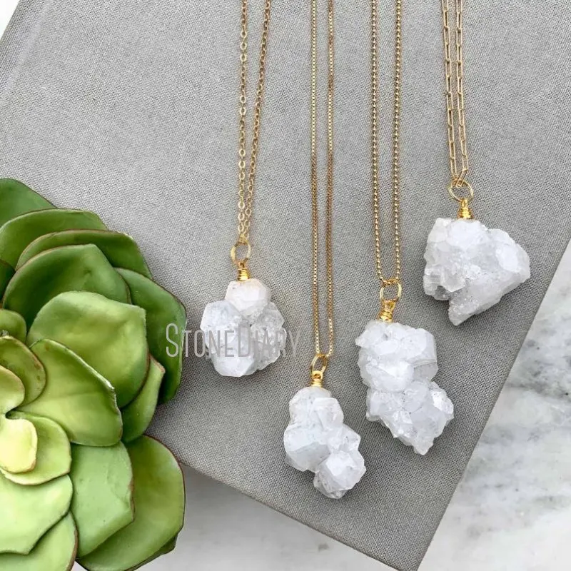 

NM36602 Raw Clear Quartz Healing Crystal Free Form Nugget Pendant Chain Necklace Girlfriend Gift