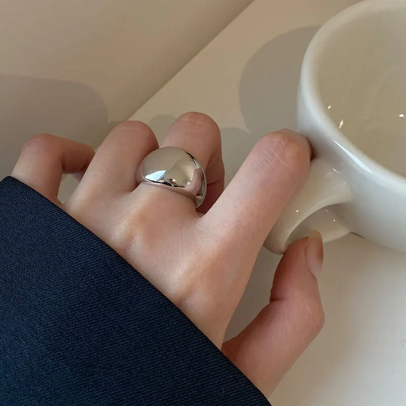 100% Genuine S925 Sterling Silver Ring Korean Order Round Arc Smooth Niche Fashion Personality Wild Wholesale Price