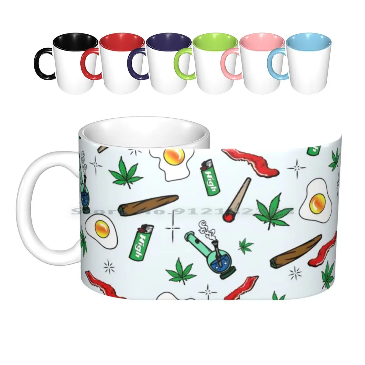 Wake & Bake Ceramic Mugs Coffee Cups Milk Tea Mug Weed Wake Bake Morning Sunshine Happy Ganja Bacon Eggs Bongs Blunts Joints