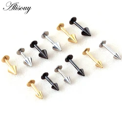 Alisouy 1pc Black Gold Color 316L Stainless Steel Spike Cone Labret Lip Rings nails Body Piercing Jewelry
