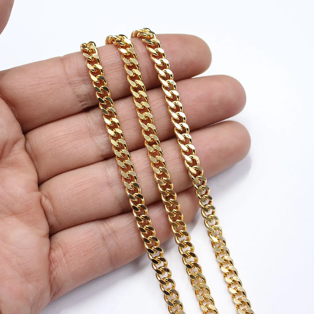 APDGG  1 Meter 5x6mm Yellow Gold Plated Circle Copper Fashion Bezel Set Chain Paperclip Neck Chain Pearl Necklace Making DIY