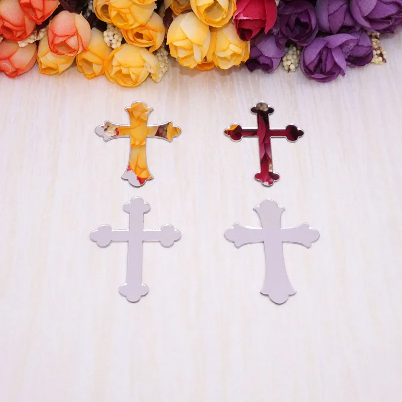 50pcs/lot Acrylic Cross Stickers Black Gold Silver Mirror Wedding Birthday Baptism Dinner Party Decor Guest Favors Gifts