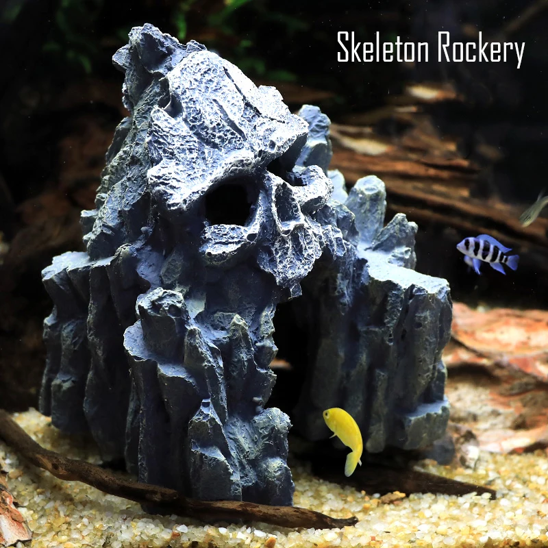 Aquarium Ornament Rockery Hiding Skull Mountain Cave Landscape Fish Tank Decor