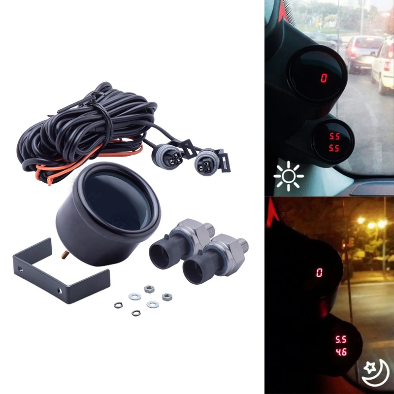 

52mm Dual display dual air pressure gauge PSI Bar air suspension RED&Blue LED With 2pieces 1/8NPT Electrical Sensors