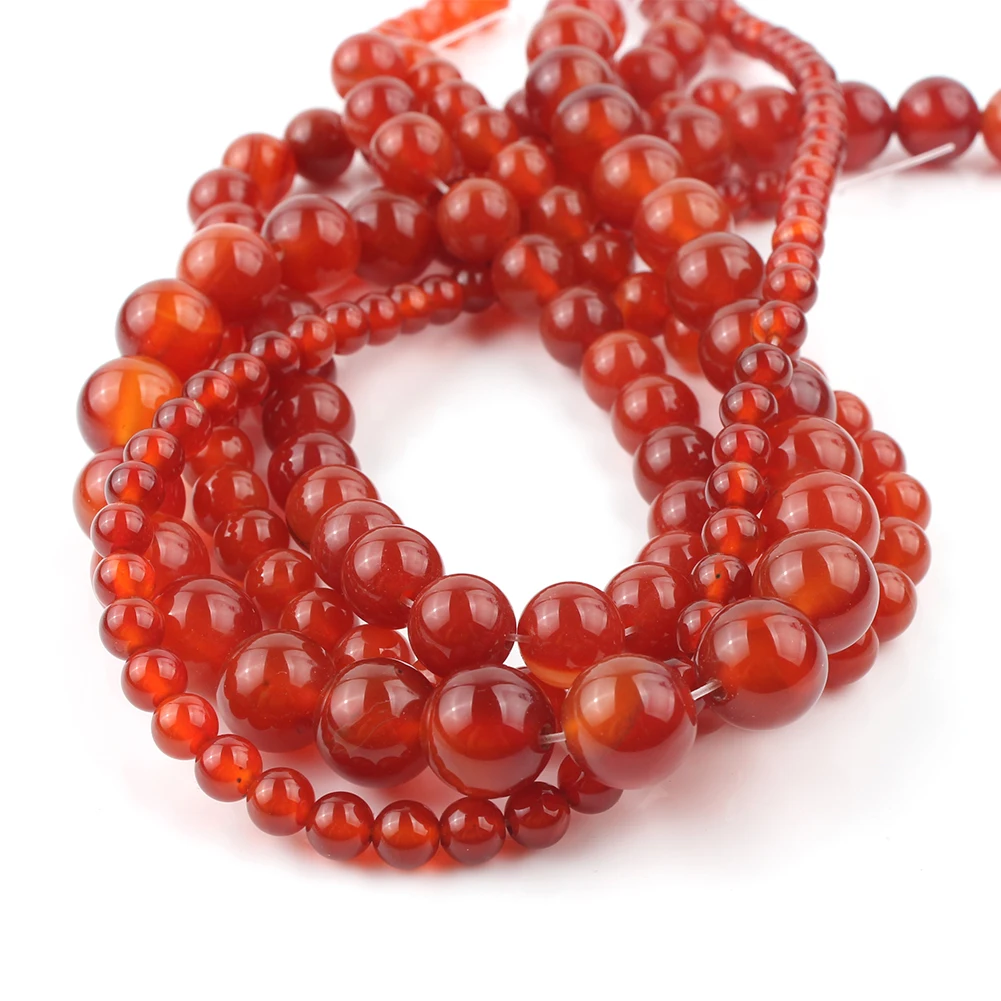 Natural Stone Beads Round Red Carnelian Onyx Loose Beads For Jewelry Making Bracelet 15.5\