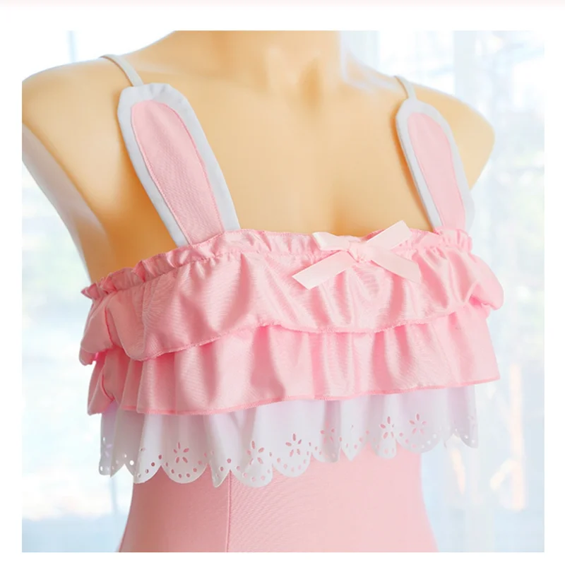 One Piece Swimsuit Cute Sexy Anime Cosplay Costume Women Kawaii Black Cat & Powder Rabbit Swimsuit Lolita Japanese Sukumizu