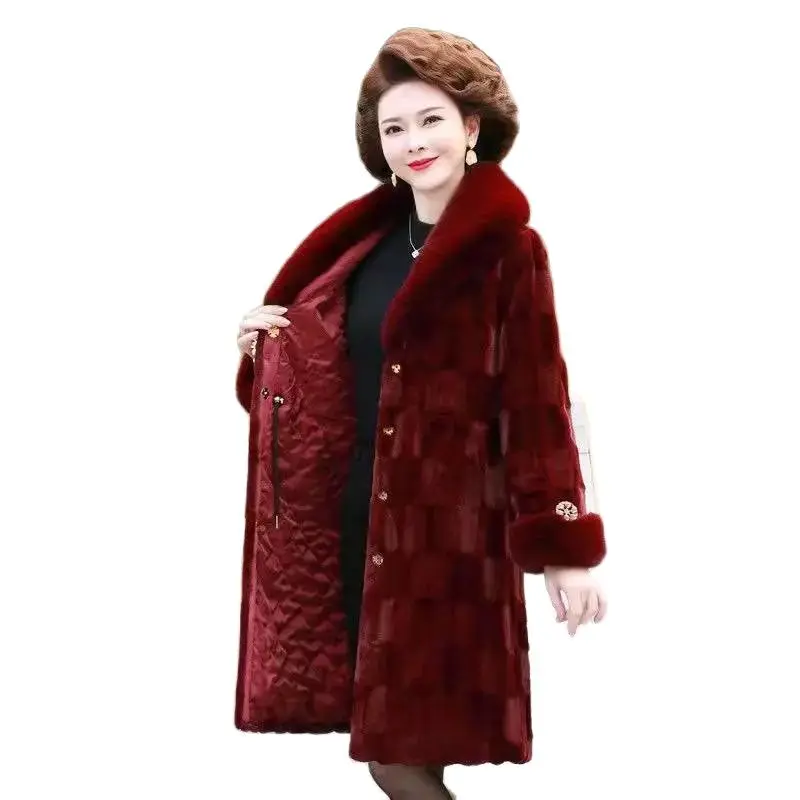 

High-End Mom Winter Clothes Imitating Danish Mink Thickened With Cotton Coat Fashion Western Style Long Warm Mink Velvet Coat