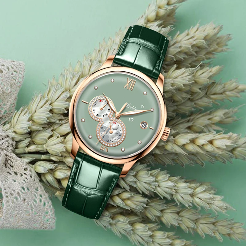 LOBINNI New Elegant Women Watch Automatic Mechanical Watch Date Week Waterproof Ladies Wristwatch Luminous Hands Female Clock