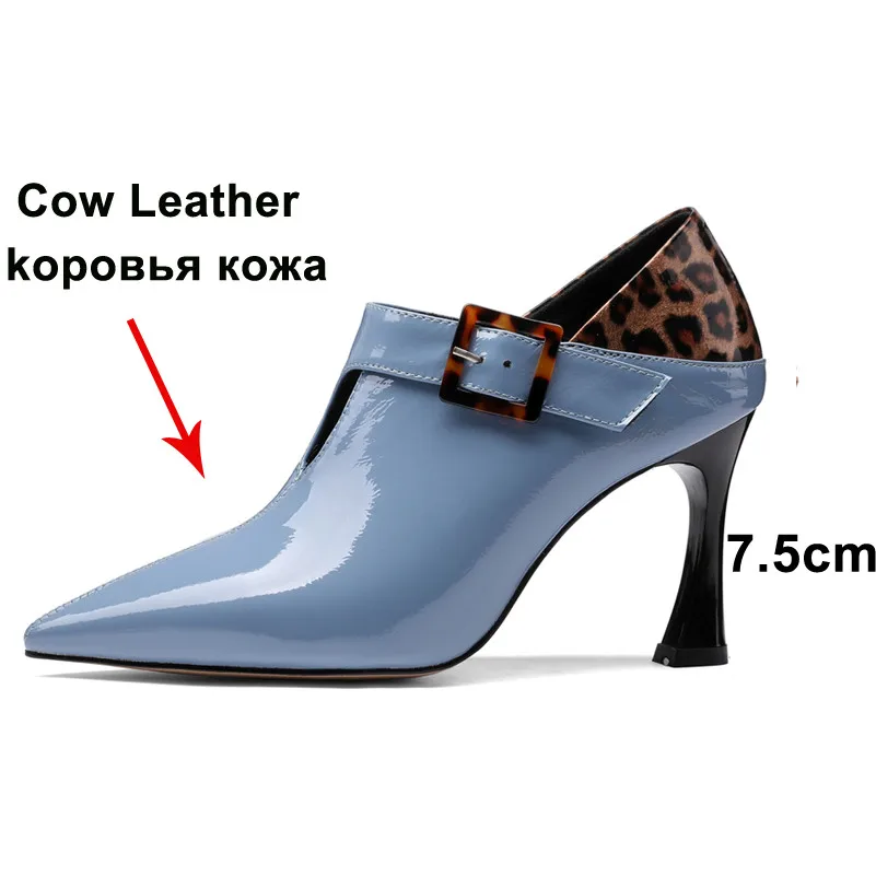 ANNYMOLI High Heels Women Shoes Natural Genuine Leather Strange Style High Heel Shoes Buckle Pointed Toe Shoes Lady Plus Size 44