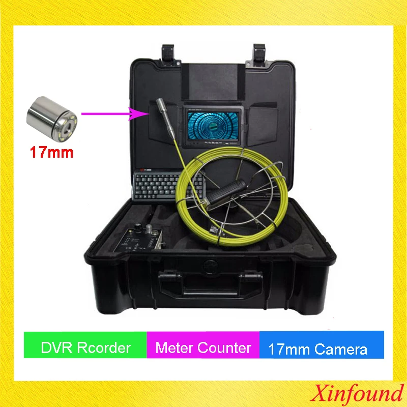 

17mm handheld pipe video inspection camera system 7'monitor drain sewer video endoscope borescope DVR Hard Cable meter counter