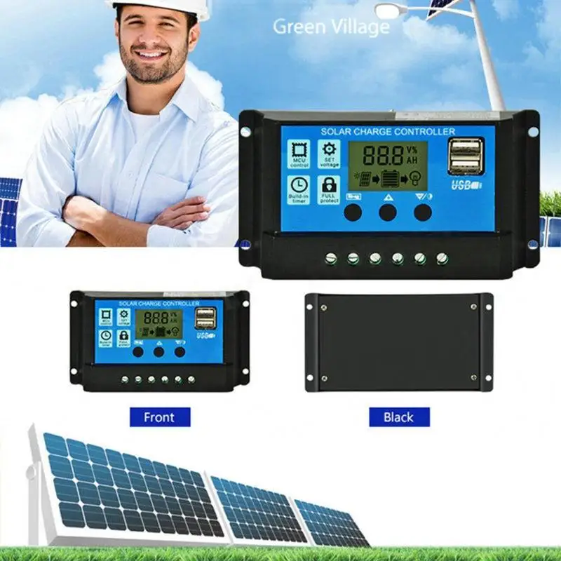Controlador de carga Solar 30A, pantalla LCD HD, controlador de carga Solar de trabajo automático, salida Dual USB, PWM, regulador de Panel Solar