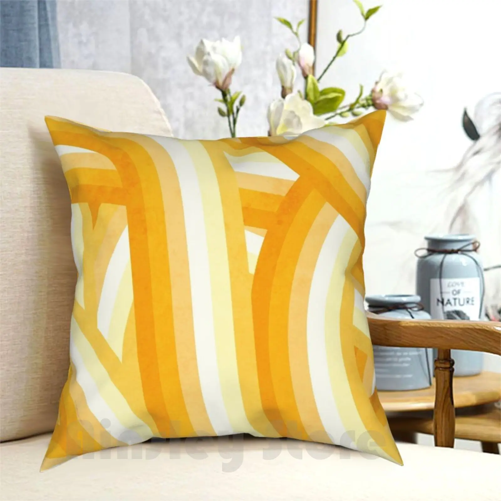 Mellow Yellow And Orange 70’S Style Rainbow Stripes Pillow Case Printed Home Soft Throw Pillow Yellow Orange Mustard