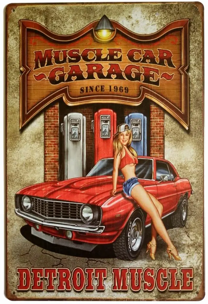 ERLOOD Muscle Car Garage Since 1969 Detroit Muscle Retro Vintage Decor Metal Tin Sign 12 X 8 Inches